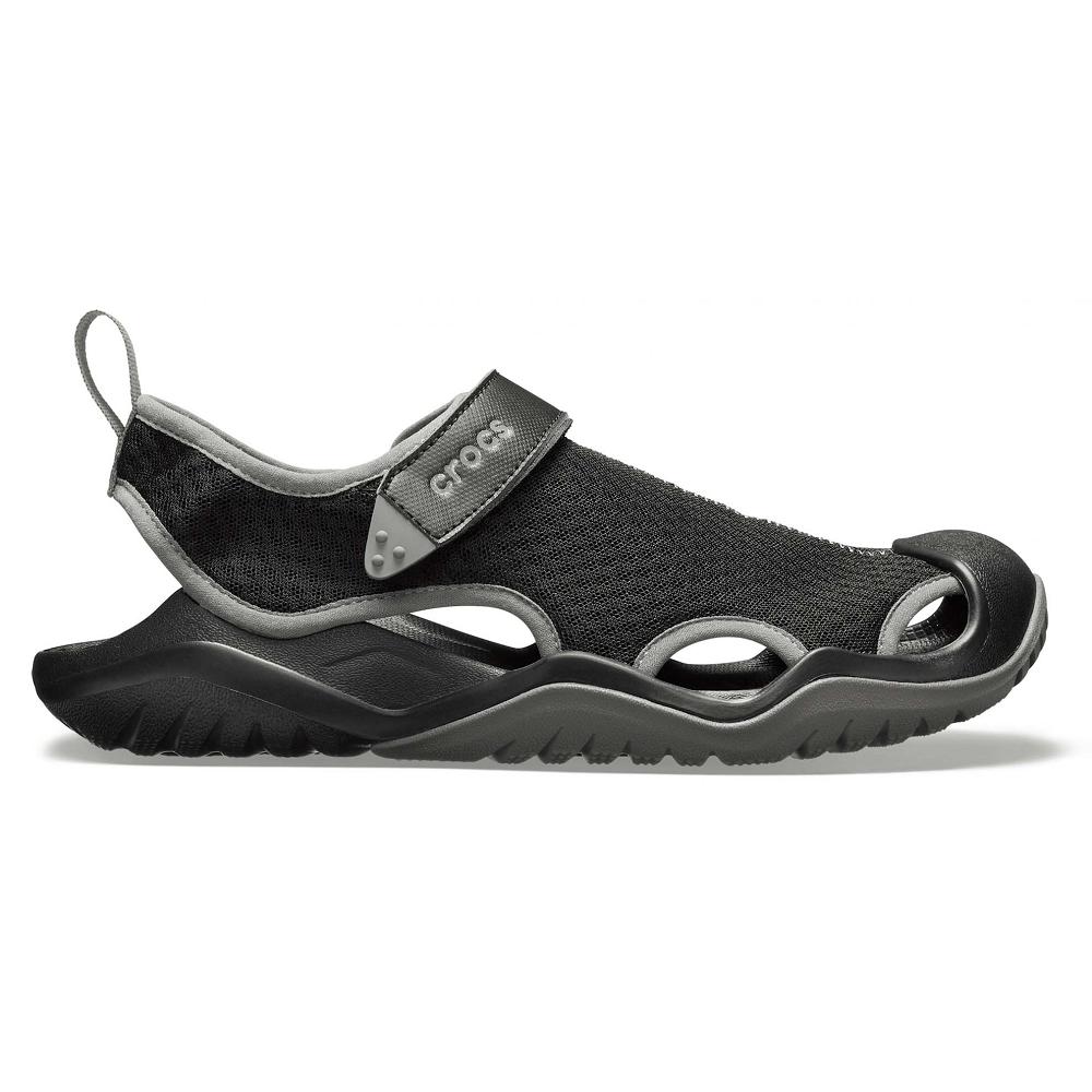 Black Men's Crocs Swiftwater™ Mesh Deck Sandal Shoes | NZ 0655TCEV
